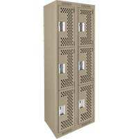 Clean Line Lockers, 3 -tier, Bank of 2, 24" x 12" x 72", Steel, Beige, Rivet (Assembled), Perforated Ottawa Fastener Supply