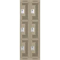 Clean Line Lockers, 3 -tier, Bank of 2, 24" x 12" x 72", Steel, Beige, Rivet (Assembled), Perforated Ottawa Fastener Supply