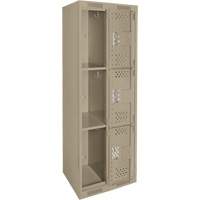 Clean Line Lockers, 3 -tier, Bank of 2, 24" x 12" x 72", Steel, Beige, Rivet (Assembled), Perforated Ottawa Fastener Supply
