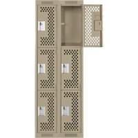 Clean Line Lockers, 3 -tier, Bank of 2, 24" x 12" x 72", Steel, Beige, Rivet (Assembled), Perforated Ottawa Fastener Supply