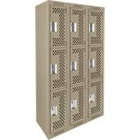 Clean Line Lockers, 3 -tier, Bank of 3, 36" x 12" x 72", Steel, Beige, Rivet (Assembled), Perforated Ottawa Fastener Supply