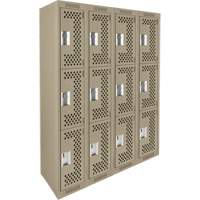 Clean Line Lockers, 3 -tier, Bank of 4, 48" x 12" x 72", Steel, Beige, Rivet (Assembled), Perforated Ottawa Fastener Supply