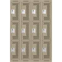 Clean Line Lockers, 3 -tier, Bank of 4, 48" x 12" x 72", Steel, Beige, Rivet (Assembled), Perforated Ottawa Fastener Supply