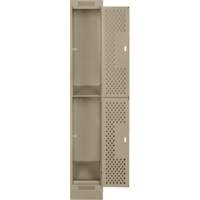 Clean Line Lockers, 2 -tier, 12" x 18" x 76", Steel, Beige, Rivet (Assembled), Perforated Ottawa Fastener Supply