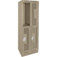 Clean Line Lockers, 2 -tier, Bank of 2, 24" x 18" x 76", Steel, Beige, Rivet (Assembled), Perforated Ottawa Fastener Supply