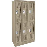 Clean Line Lockers, 2 -tier, Bank of 3, 36" x 18" x 76", Steel, Beige, Rivet (Assembled), Perforated Ottawa Fastener Supply