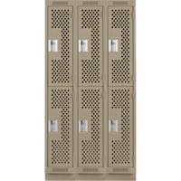 Clean Line Lockers, 2 -tier, Bank of 3, 36" x 18" x 76", Steel, Beige, Rivet (Assembled), Perforated Ottawa Fastener Supply
