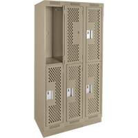 Clean Line Lockers, 2 -tier, Bank of 3, 36" x 18" x 76", Steel, Beige, Rivet (Assembled), Perforated Ottawa Fastener Supply