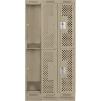 Clean Line Lockers, 2 -tier, Bank of 3, 36" x 18" x 76", Steel, Beige, Rivet (Assembled), Perforated Ottawa Fastener Supply