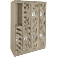 Clean Line Lockers, 2 -tier, Bank of 4, 48" x 18" x 76", Steel, Beige, Rivet (Assembled), Perforated Ottawa Fastener Supply
