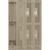 Clean Line Lockers, 2 -tier, Bank of 4, 48" x 18" x 76", Steel, Beige, Rivet (Assembled), Perforated Ottawa Fastener Supply