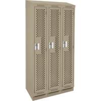 Clean Line Lockers, Bank of 3, 36" x 12" x 82", Steel, Beige, Rivet (Assembled), Perforated Ottawa Fastener Supply