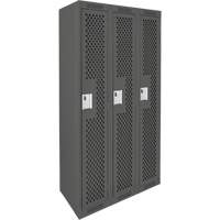 Clean Line Lockers, Bank of 3, 36" x 15" x 72", Steel, Charcoal, Rivet (Assembled), Perforated Ottawa Fastener Supply