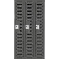 Clean Line Lockers, Bank of 3, 36" x 15" x 72", Steel, Charcoal, Rivet (Assembled), Perforated Ottawa Fastener Supply