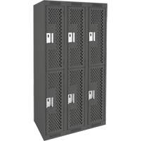 Clean Line Lockers, 2 -tier, Bank of 3, 36" x 15" x 72", Steel, Charcoal, Rivet (Assembled), Perforated Ottawa Fastener Supply