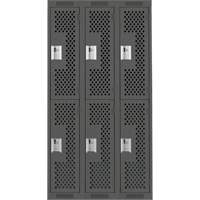 Clean Line Lockers, 2 -tier, Bank of 3, 36" x 15" x 72", Steel, Charcoal, Rivet (Assembled), Perforated Ottawa Fastener Supply