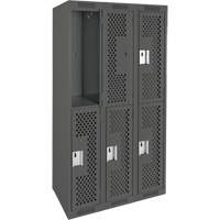 Clean Line Lockers, 2 -tier, Bank of 3, 36" x 15" x 72", Steel, Charcoal, Rivet (Assembled), Perforated Ottawa Fastener Supply