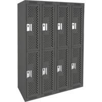 Clean Line Lockers, 2 -tier, Bank of 4, 48" x 15" x 72", Steel, Charcoal, Rivet (Assembled), Perforated Ottawa Fastener Supply