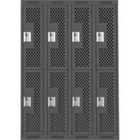 Clean Line Lockers, 2 -tier, Bank of 4, 48" x 15" x 72", Steel, Charcoal, Rivet (Assembled), Perforated Ottawa Fastener Supply