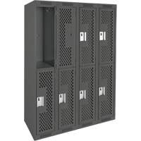 Clean Line Lockers, 2 -tier, Bank of 4, 48" x 15" x 72", Steel, Charcoal, Rivet (Assembled), Perforated Ottawa Fastener Supply