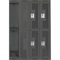 Clean Line Lockers, 2 -tier, Bank of 4, 48" x 15" x 72", Steel, Charcoal, Rivet (Assembled), Perforated Ottawa Fastener Supply