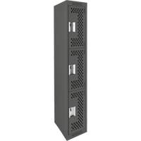 Clean Line Lockers, 3 -tier, 12" x 12" x 72", Steel, Charcoal, Rivet (Assembled), Perforated Ottawa Fastener Supply
