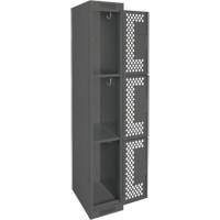 Clean Line Lockers, 3 -tier, 12" x 12" x 72", Steel, Charcoal, Rivet (Assembled), Perforated Ottawa Fastener Supply
