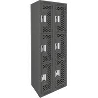 Clean Line Lockers, 3 -tier, Bank of 2, 24" x 12" x 72", Steel, Charcoal, Rivet (Assembled), Perforated Ottawa Fastener Supply