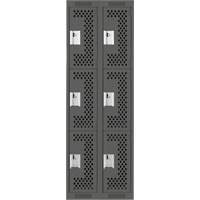 Clean Line Lockers, 3 -tier, Bank of 2, 24" x 12" x 72", Steel, Charcoal, Rivet (Assembled), Perforated Ottawa Fastener Supply