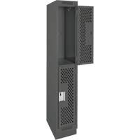 Clean Line Lockers, 2 -tier, 12" x 18" x 76", Steel, Charcoal, Rivet (Assembled), Perforated Ottawa Fastener Supply