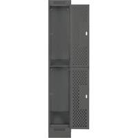 Clean Line Lockers, 2 -tier, 12" x 18" x 76", Steel, Charcoal, Rivet (Assembled), Perforated Ottawa Fastener Supply