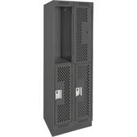 Clean Line Lockers, 2 -tier, Bank of 2, 24" x 18" x 76", Steel, Charcoal, Rivet (Assembled), Perforated Ottawa Fastener Supply