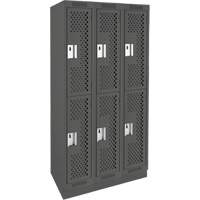 Clean Line Lockers, 2 -tier, Bank of 3, 36" x 18" x 76", Steel, Charcoal, Rivet (Assembled), Perforated Ottawa Fastener Supply