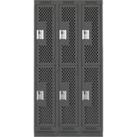Clean Line Lockers, 2 -tier, Bank of 3, 36" x 18" x 76", Steel, Charcoal, Rivet (Assembled), Perforated Ottawa Fastener Supply