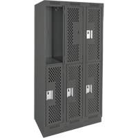 Clean Line Lockers, 2 -tier, Bank of 3, 36" x 18" x 76", Steel, Charcoal, Rivet (Assembled), Perforated Ottawa Fastener Supply