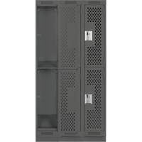Clean Line Lockers, 2 -tier, Bank of 3, 36" x 18" x 76", Steel, Charcoal, Rivet (Assembled), Perforated Ottawa Fastener Supply
