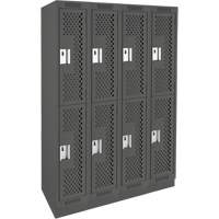 Clean Line Lockers, 2 -tier, Bank of 4, 48" x 18" x 76", Steel, Charcoal, Rivet (Assembled), Perforated Ottawa Fastener Supply