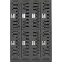 Clean Line Lockers, 2 -tier, Bank of 4, 48" x 18" x 76", Steel, Charcoal, Rivet (Assembled), Perforated Ottawa Fastener Supply