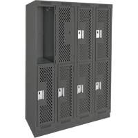 Clean Line Lockers, 2 -tier, Bank of 4, 48" x 18" x 76", Steel, Charcoal, Rivet (Assembled), Perforated Ottawa Fastener Supply
