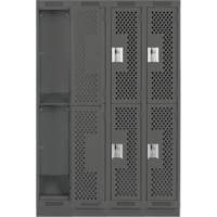 Clean Line Lockers, 2 -tier, Bank of 4, 48" x 18" x 76", Steel, Charcoal, Rivet (Assembled), Perforated Ottawa Fastener Supply