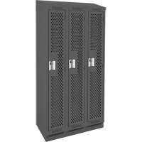 Clean Line Lockers, Bank of 3, 36" x 12" x 82", Steel, Charcoal, Rivet (Assembled), Perforated Ottawa Fastener Supply