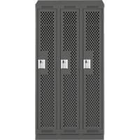 Clean Line Lockers, Bank of 3, 36" x 12" x 82", Steel, Charcoal, Rivet (Assembled), Perforated Ottawa Fastener Supply