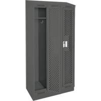Clean Line Lockers, Bank of 3, 36" x 12" x 82", Steel, Charcoal, Rivet (Assembled), Perforated Ottawa Fastener Supply