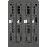 Clean Line Lockers, Bank of 4, 48" x 12" x 82", Steel, Charcoal, Rivet (Assembled), Perforated Ottawa Fastener Supply