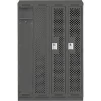 Clean Line Lockers, Bank of 4, 48" x 12" x 82", Steel, Charcoal, Rivet (Assembled), Perforated Ottawa Fastener Supply