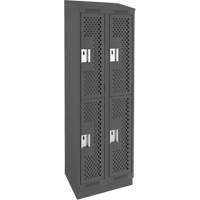 Clean Line Lockers, 2 -tier, Bank of 2, 24" x 15" x 82", Steel, Charcoal, Rivet (Assembled), Perforated Ottawa Fastener Supply