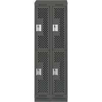 Clean Line Lockers, 2 -tier, Bank of 2, 24" x 15" x 82", Steel, Charcoal, Rivet (Assembled), Perforated Ottawa Fastener Supply