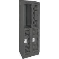 Clean Line Lockers, 2 -tier, Bank of 2, 24" x 15" x 82", Steel, Charcoal, Rivet (Assembled), Perforated Ottawa Fastener Supply