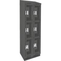 Clean Line Lockers, 3 -tier, Bank of 2, 24" x 12" x 82", Steel, Charcoal, Rivet (Assembled), Perforated Ottawa Fastener Supply