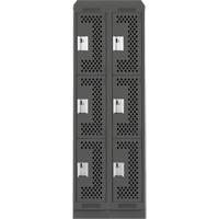 Clean Line Lockers, 3 -tier, Bank of 2, 24" x 12" x 82", Steel, Charcoal, Rivet (Assembled), Perforated Ottawa Fastener Supply